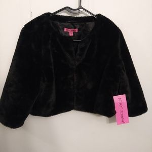 NWT Betsey Johnson Black Faux Fur Bolero Size Medium